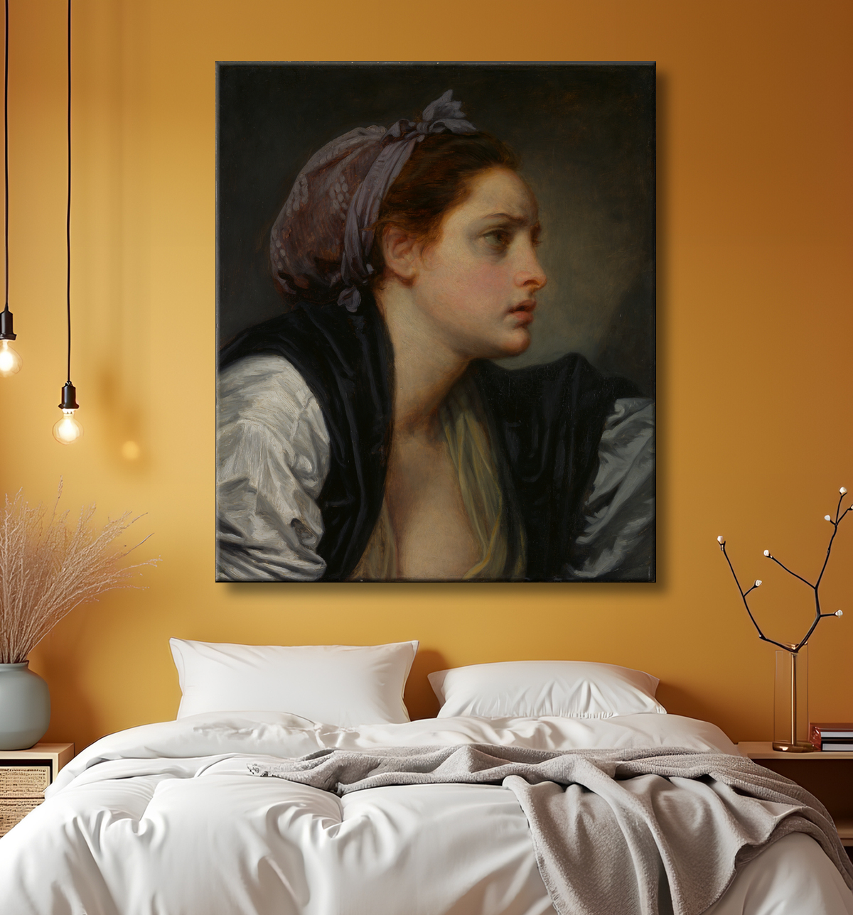 Reproduction Etude de tête de femme de Jean-Baptiste Greuze avec decor
