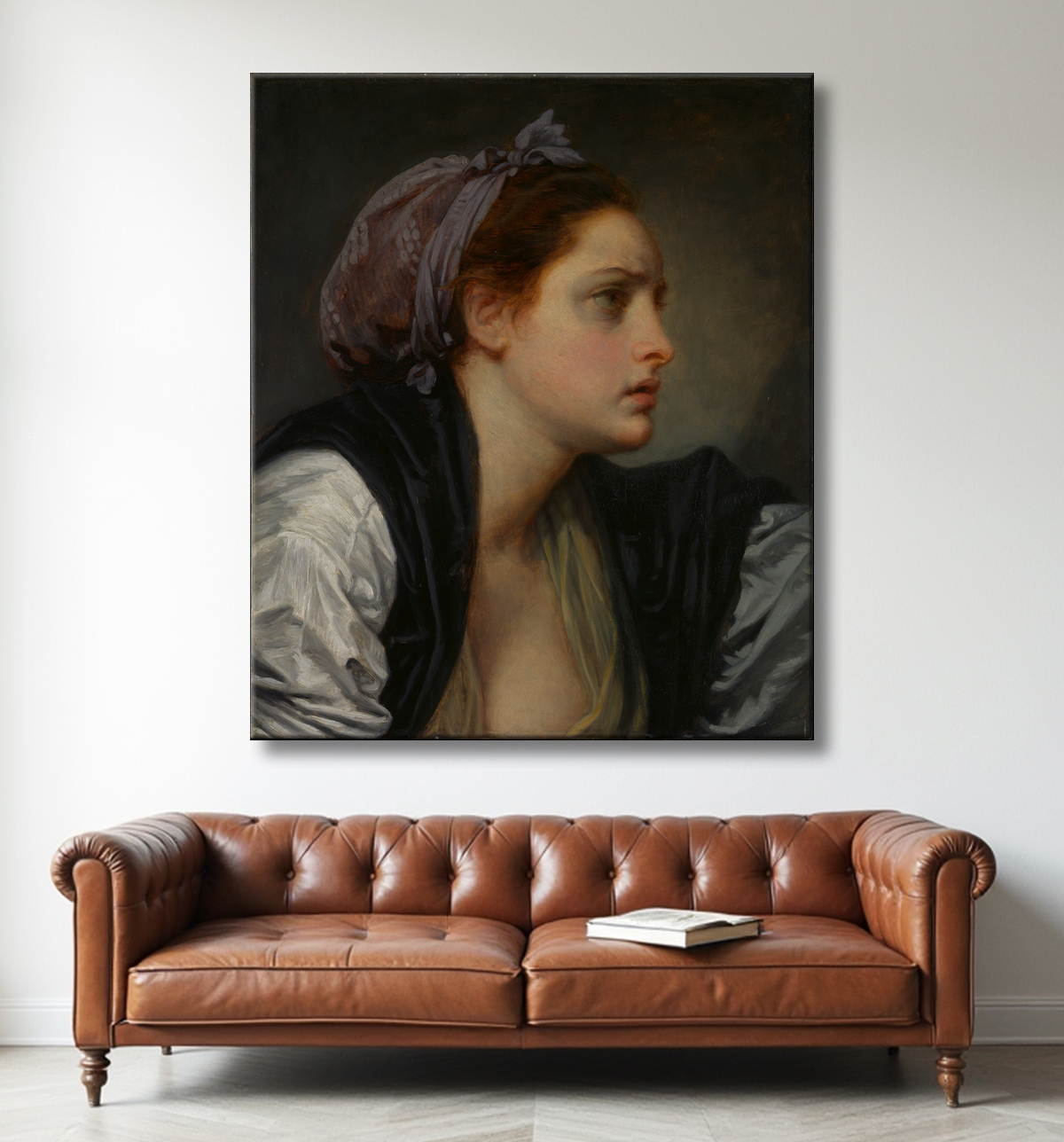 Reproduction Etude de tête de femme de Jean-Baptiste Greuze avec decor