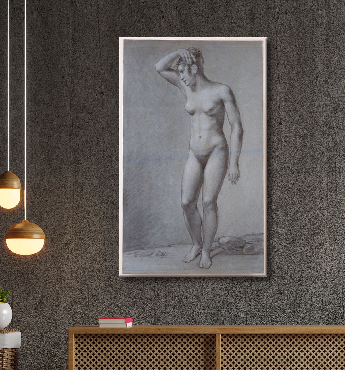Reproduction Étude pour Cupidon et Psyché de Pierre Paul Prud'hon avec decor