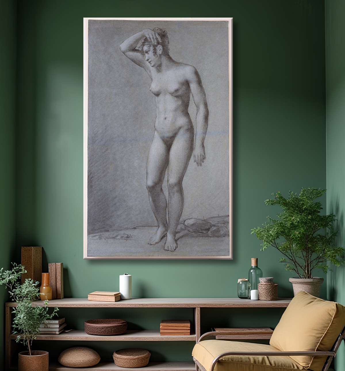 Reproduction Étude pour Cupidon et Psyché de Pierre Paul Prud'hon avec decor