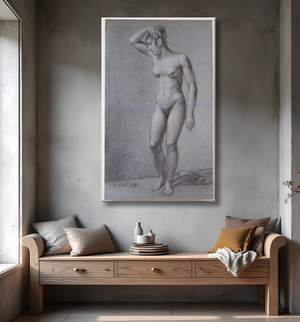 Reproduction Étude pour Cupidon et Psyché de Pierre Paul Prud'hon avec decor