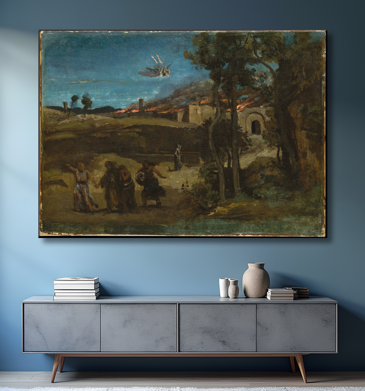 Reproduction Etude pour "La Destruction de Sodome" de Camille Corot avec decor