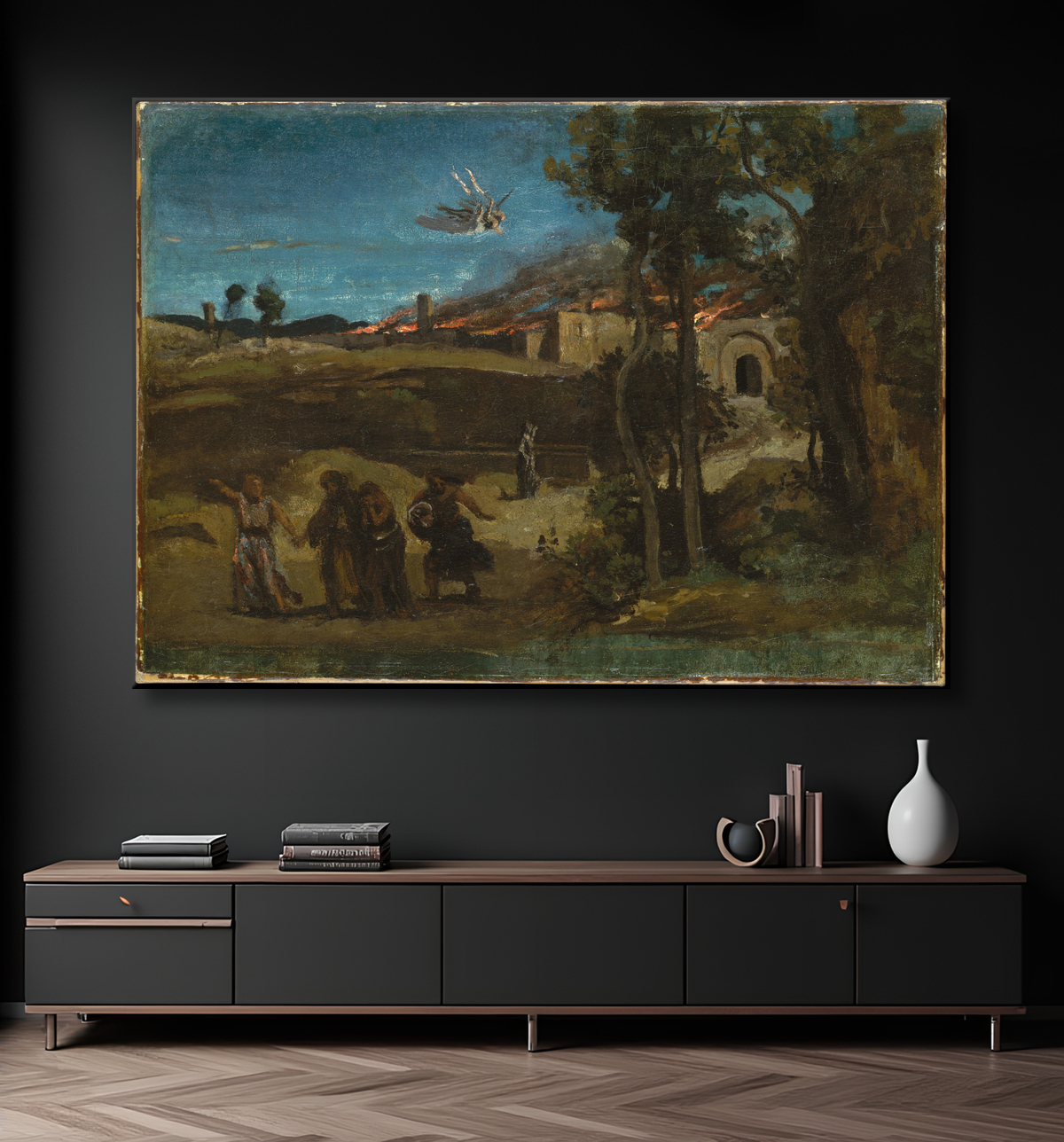 Reproduction Etude pour "La Destruction de Sodome" de Camille Corot avec decor