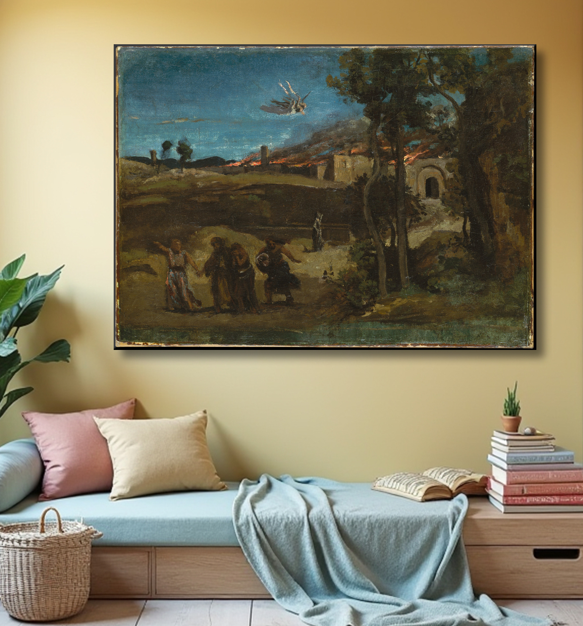 Reproduction Etude pour "La Destruction de Sodome" de Camille Corot avec decor