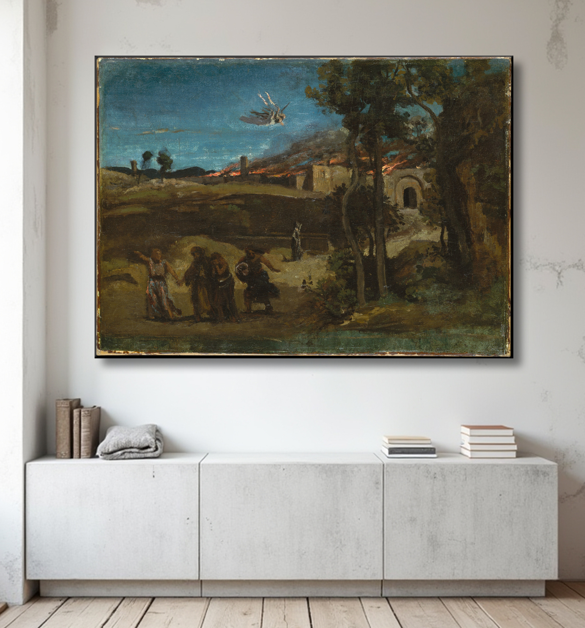 Reproduction Etude pour "La Destruction de Sodome" de Camille Corot avec decor