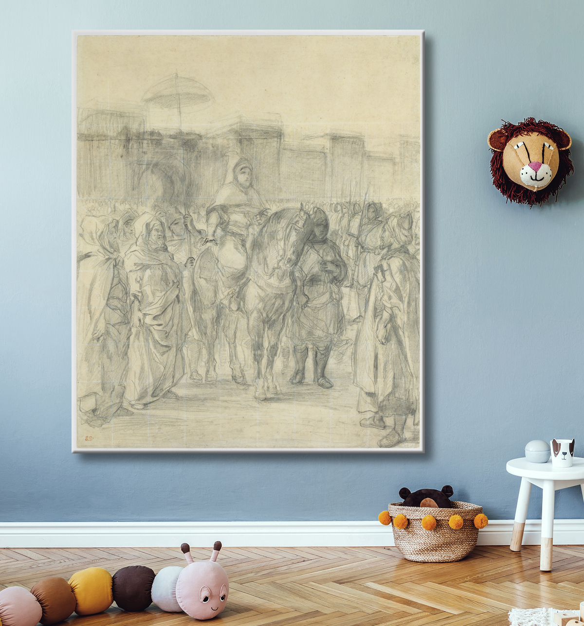 Reproduction Etude pour "Le Sultan du Maroc et son entourage" de Eugène Delacroix avec decor