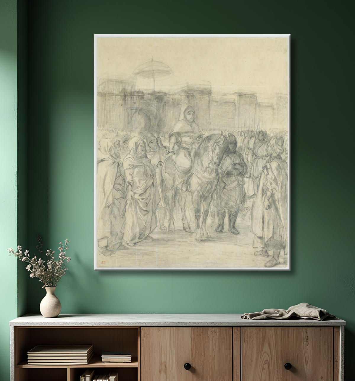 Reproduction Etude pour "Le Sultan du Maroc et son entourage" de Eugène Delacroix avec decor