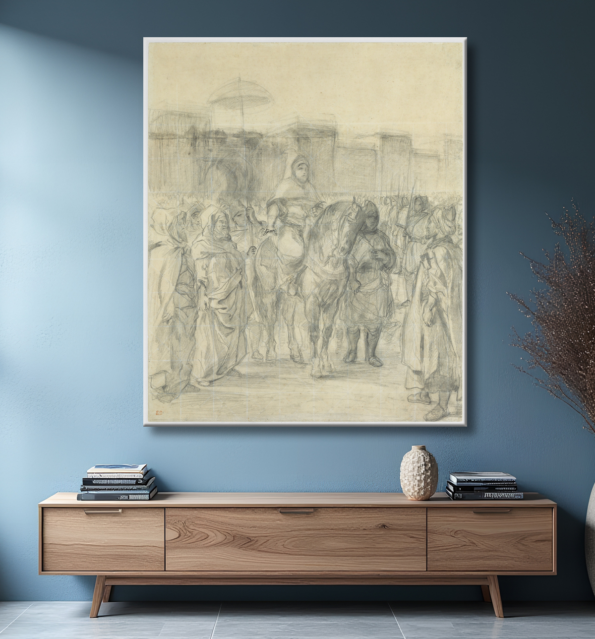 Reproduction Etude pour "Le Sultan du Maroc et son entourage" de Eugène Delacroix avec decor