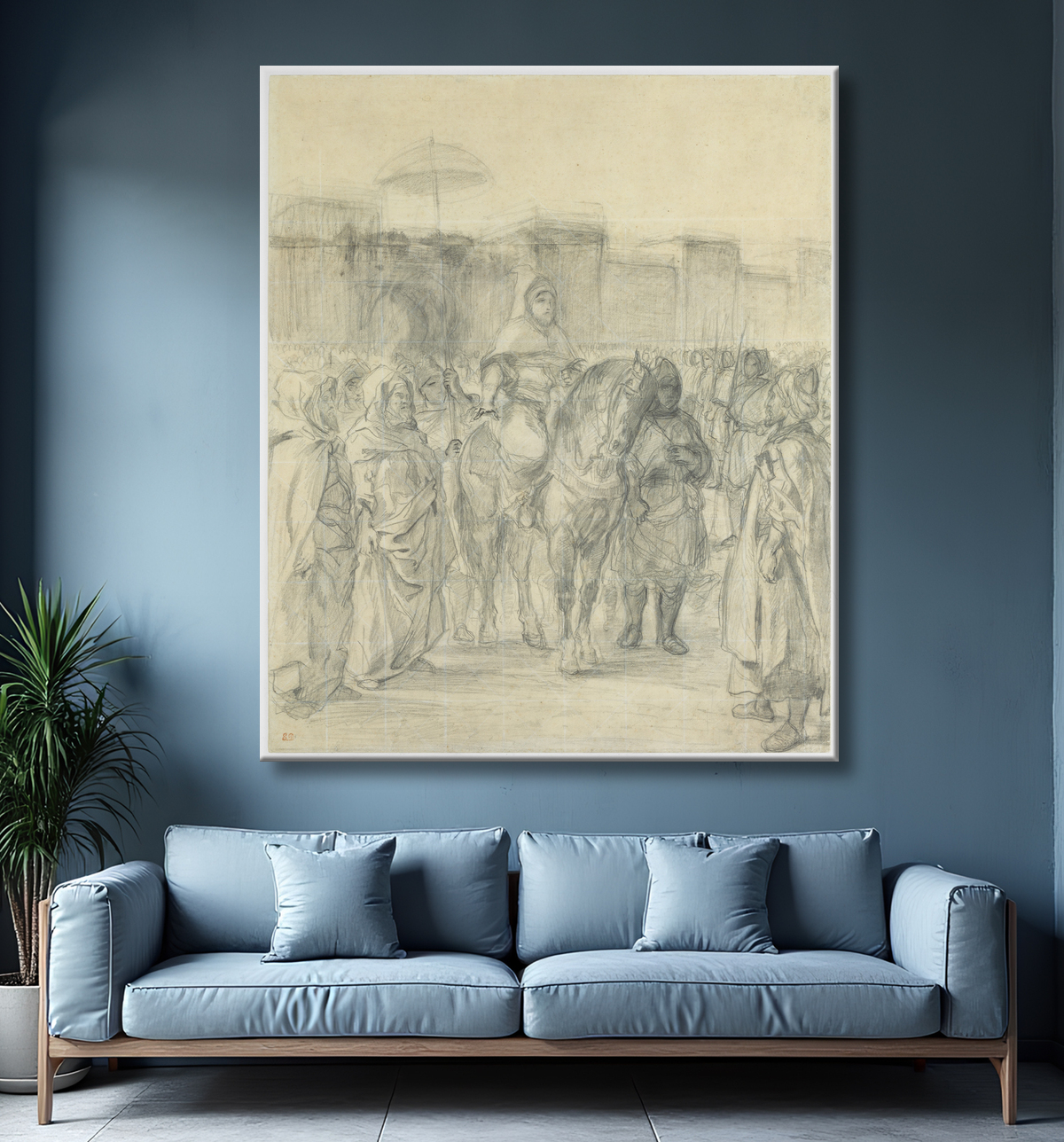 Reproduction Etude pour "Le Sultan du Maroc et son entourage" de Eugène Delacroix avec decor