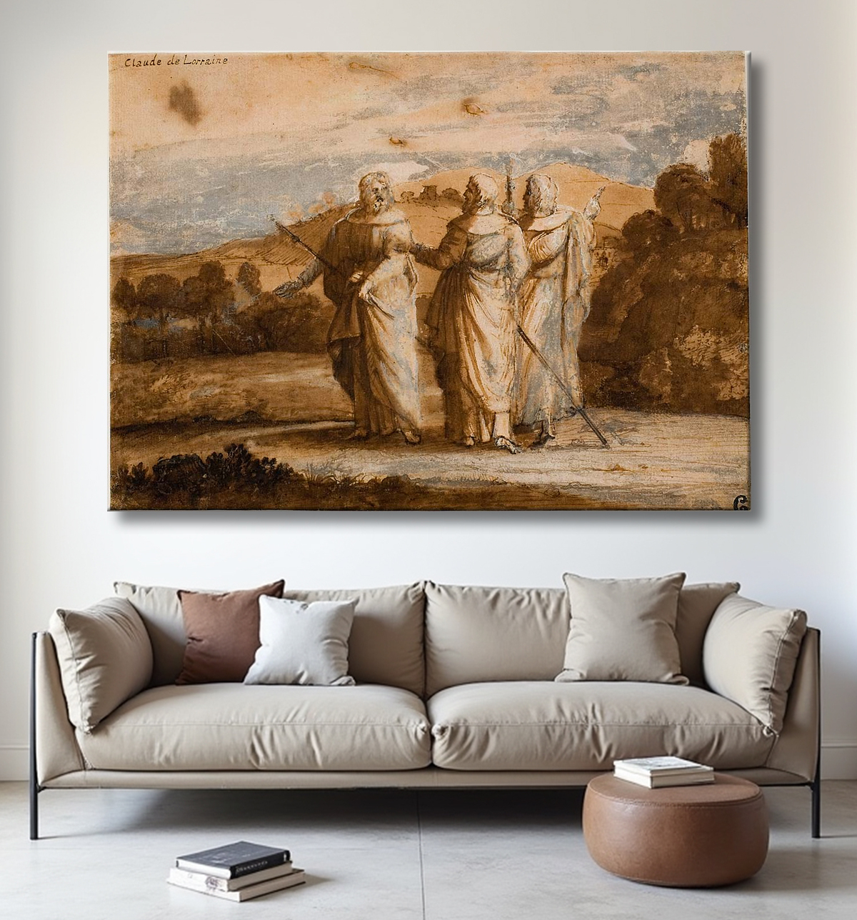 Reproduction Étude pour les pèlerins à Emmaüs de Claude Lorrain avec decor