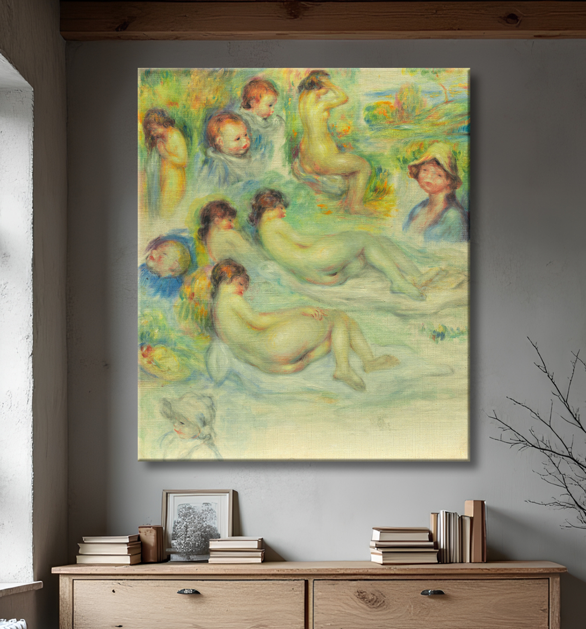 Reproduction Études de Pierre Renoir ; sa mère, Aline Charigot ; Nus; et paysage de Pierre-Auguste Renoir avec decor