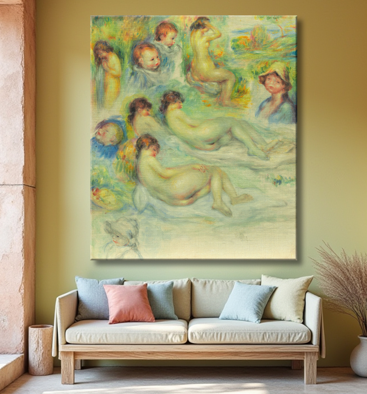 Reproduction Études de Pierre Renoir ; sa mère, Aline Charigot ; Nus; et paysage de Pierre-Auguste Renoir avec decor