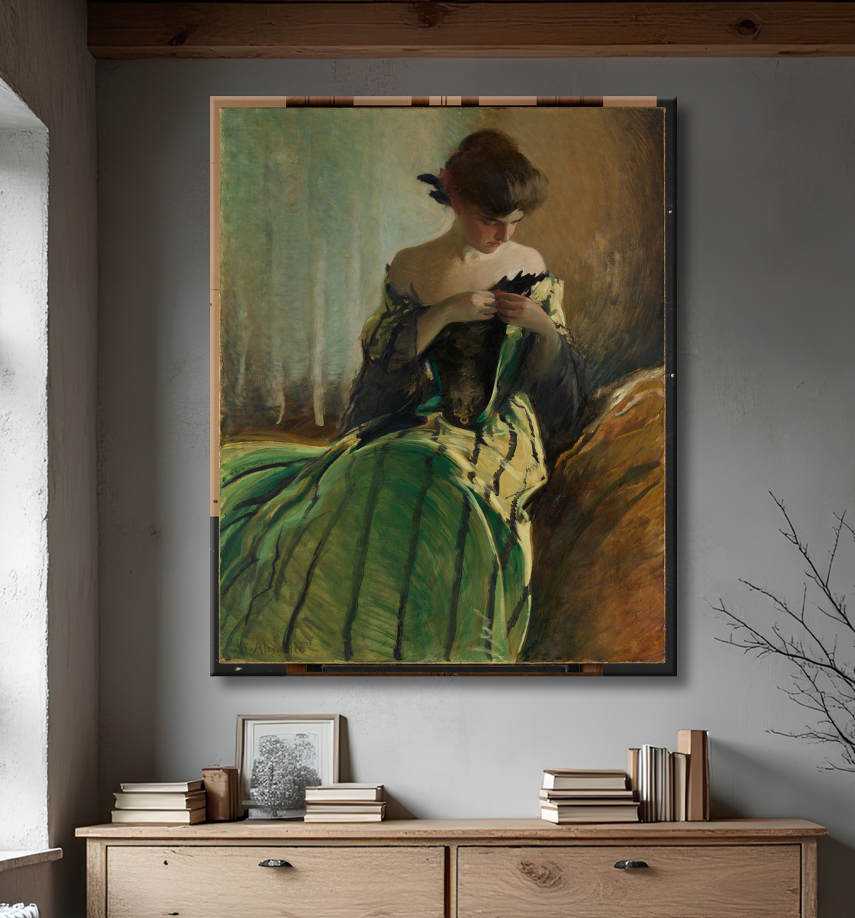 Reproduction Étudier en noir et vert de John White Alexander avec decor