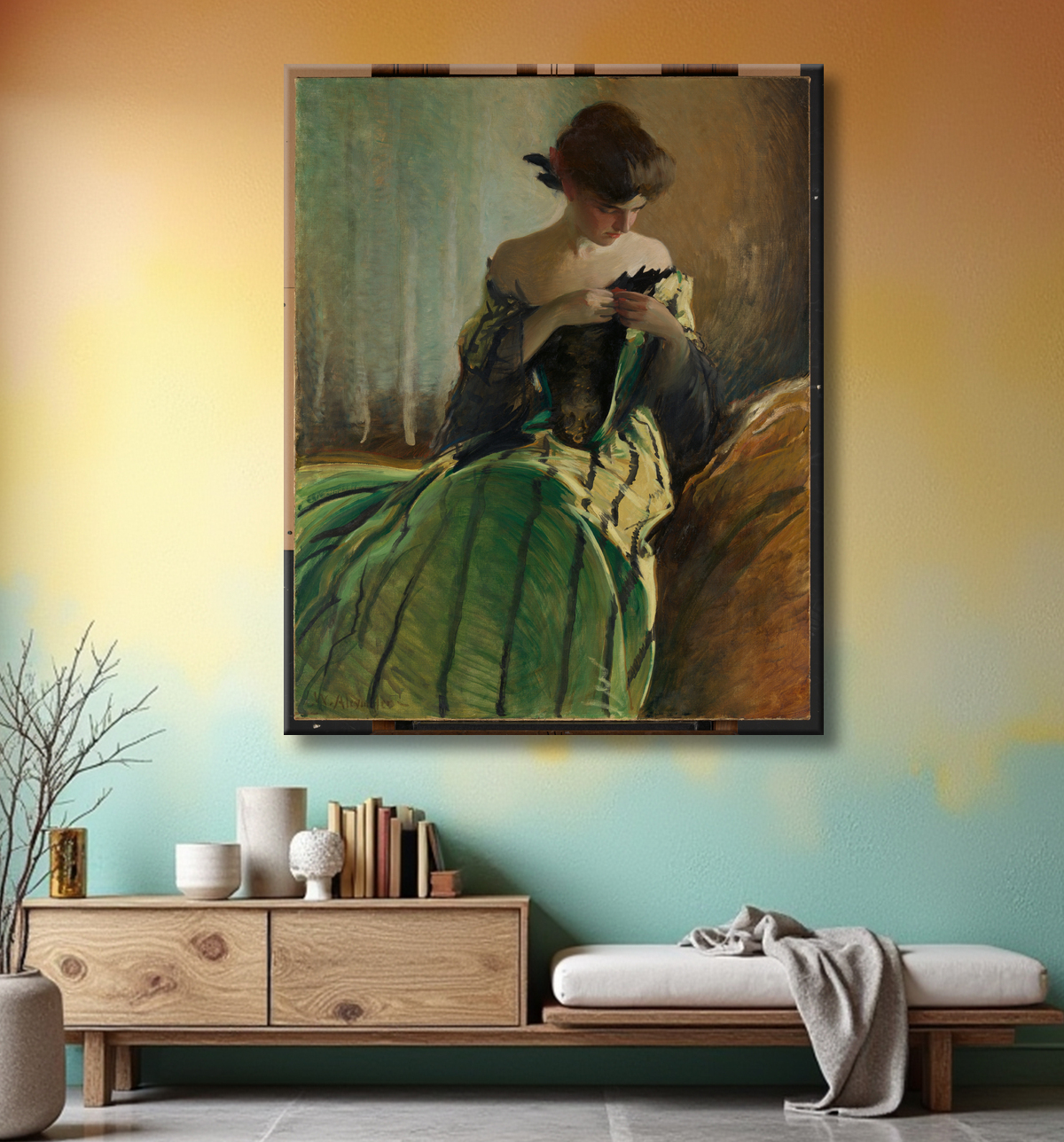 Reproduction Étudier en noir et vert de John White Alexander avec decor