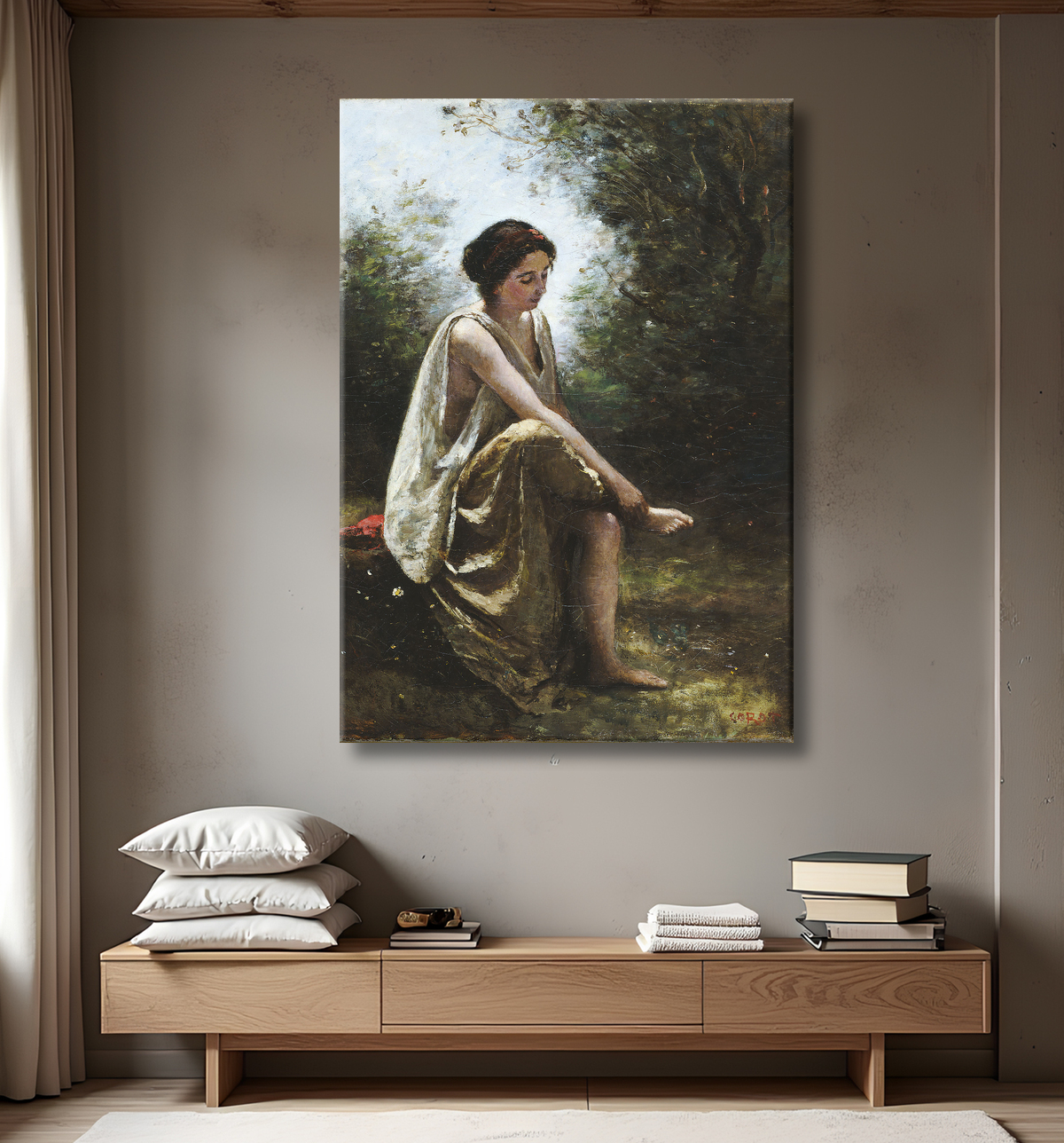 Reproduction Eurydice blessée de Jean Baptiste Camille Corot avec decor