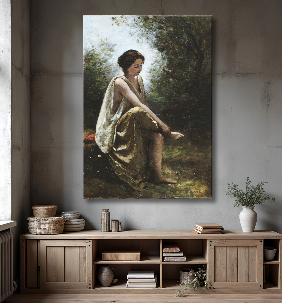 Reproduction Eurydice blessée de Jean Baptiste Camille Corot avec decor