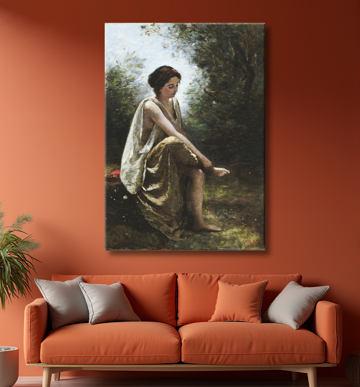 Reproduction Eurydice blessée de Jean Baptiste Camille Corot avec decor