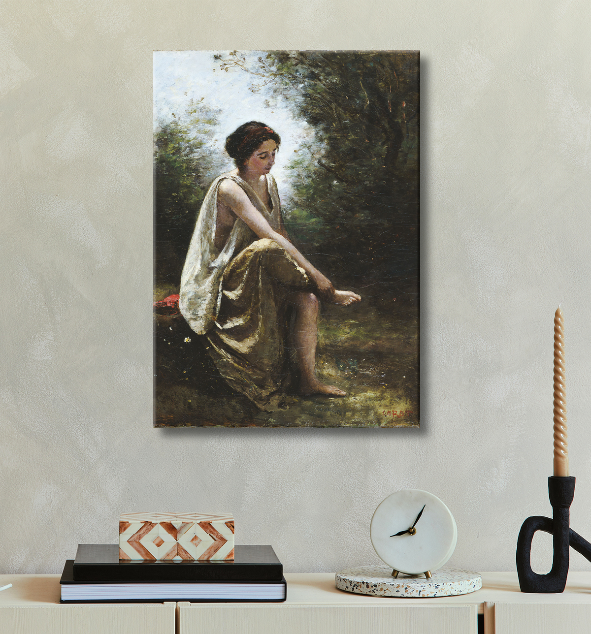 Reproduction Eurydice blessée de Jean Baptiste Camille Corot avec decor