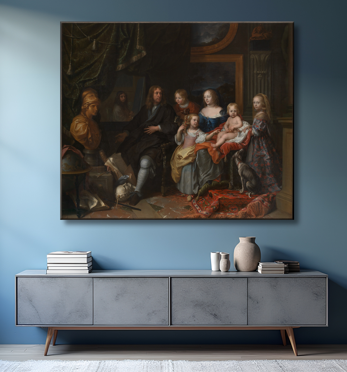 Reproduction Everhard Jabach (1618-1695) et sa famille de Charles Le Brun avec decor