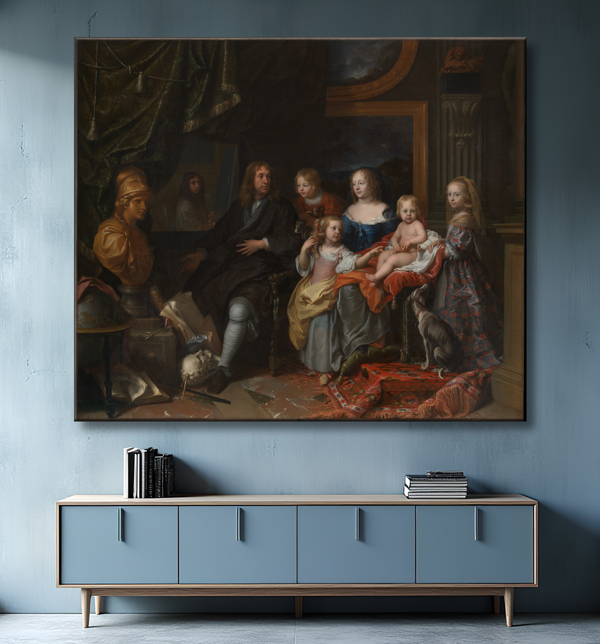Reproduction Everhard Jabach (1618-1695) et sa famille de Charles Le Brun avec decor