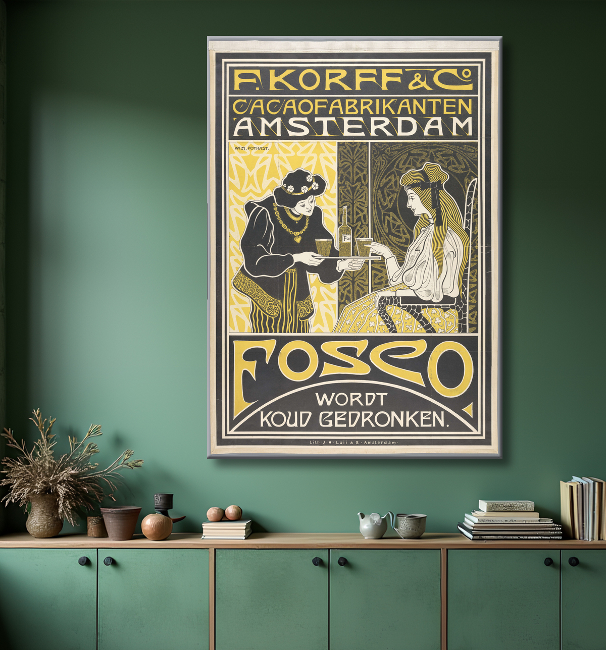Reproduction F. Korff & Co. Les fabricants de cacao d'Amsterdam. Fosco est ivre froid de Willem Pothast avec decor