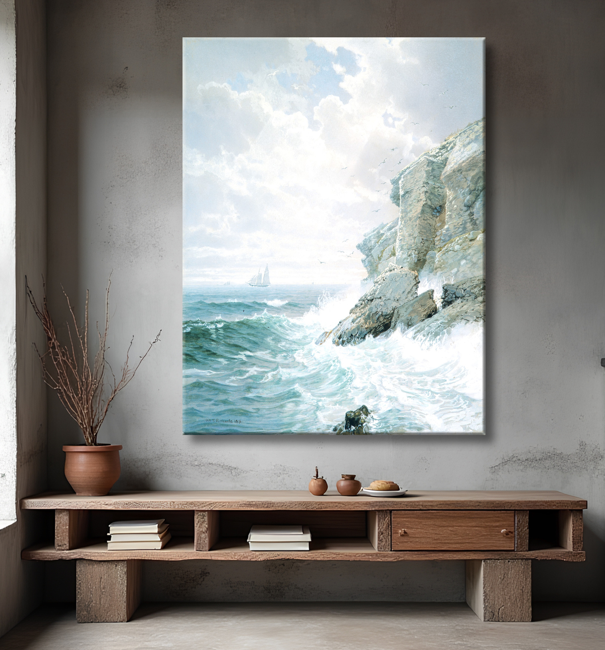 Reproduction Falaise du purgatoire de William Trost Richards avec decor
