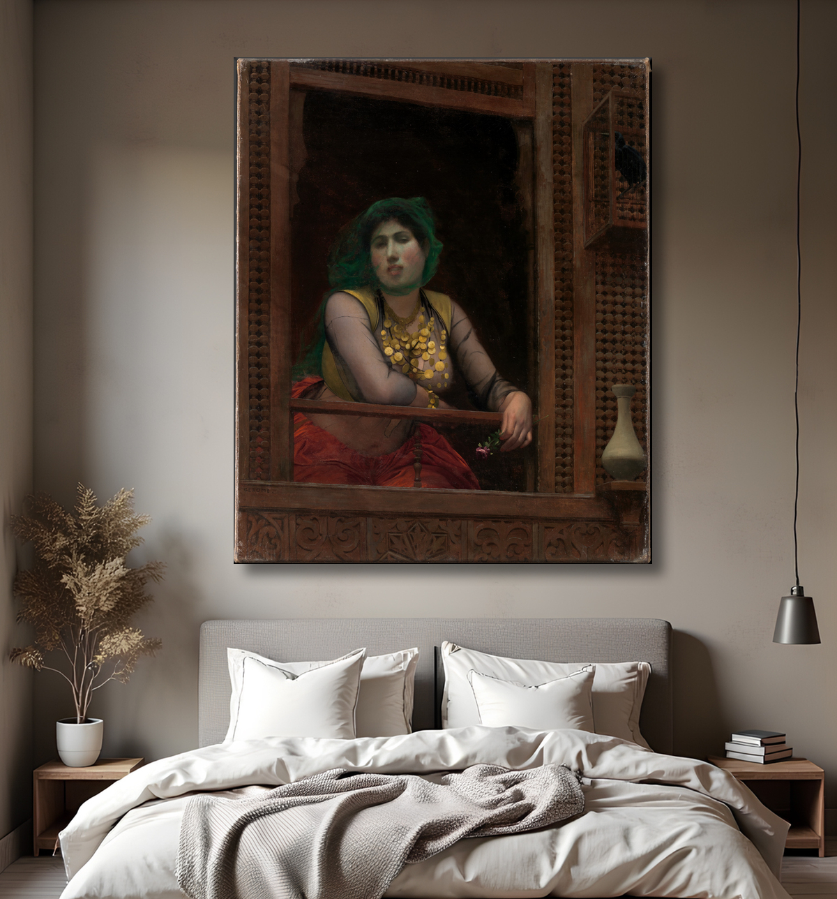 Reproduction femme, à, a, balcon de Jean-Léon Gérôme avec decor