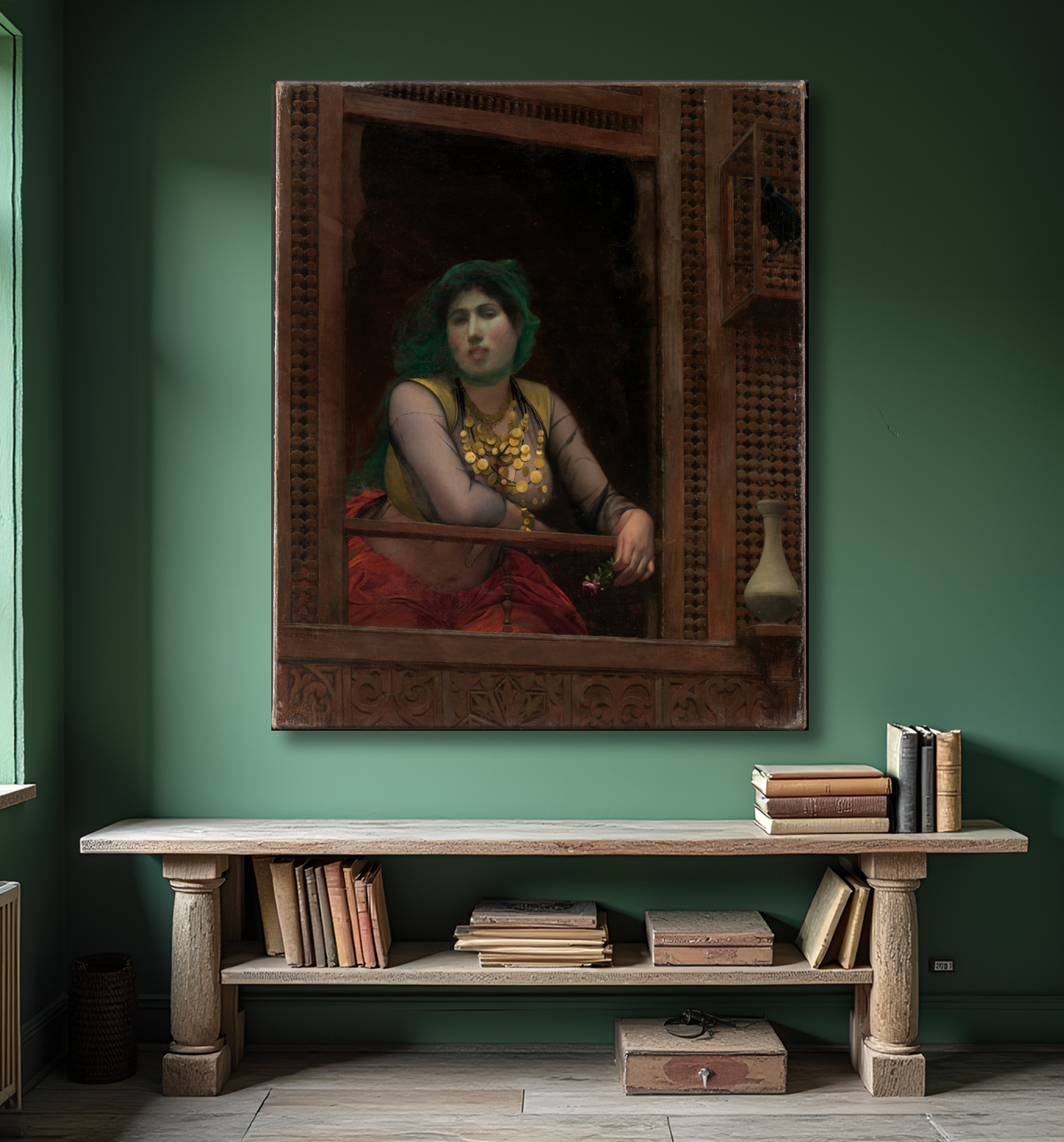 Reproduction femme, à, a, balcon de Jean-Léon Gérôme avec decor