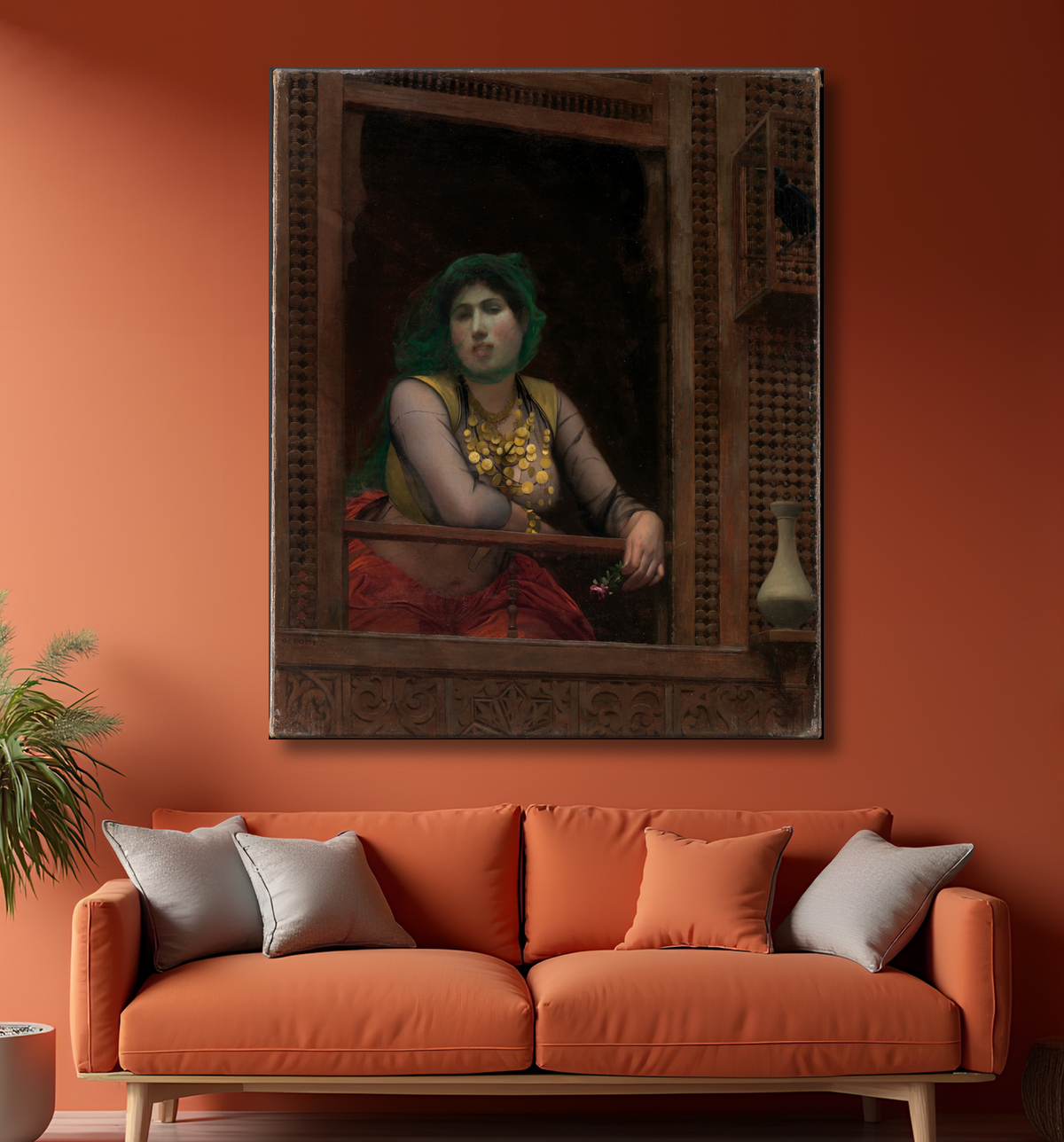 Reproduction femme, à, a, balcon de Jean-Léon Gérôme avec decor