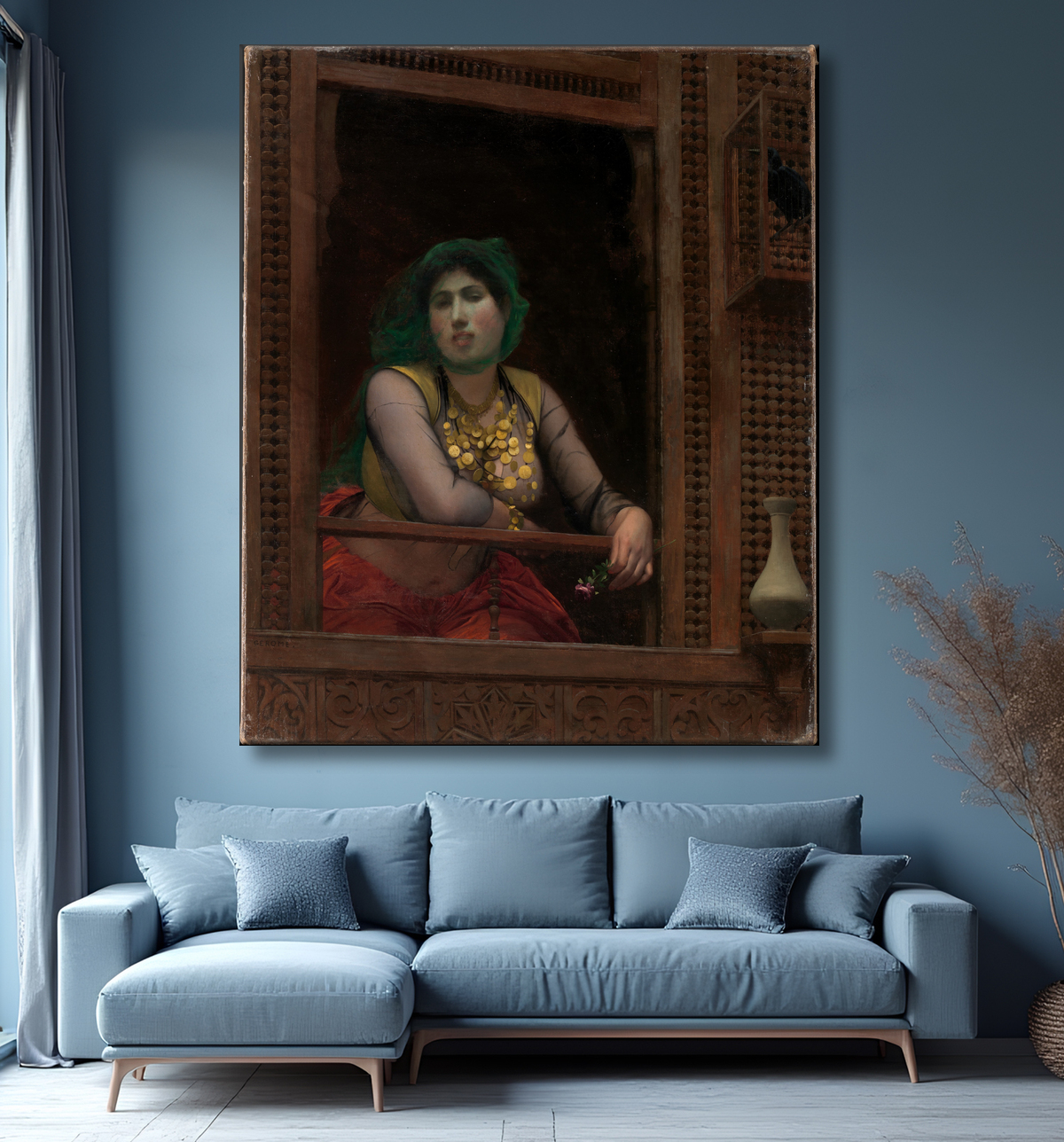Reproduction femme, à, a, balcon de Jean-Léon Gérôme avec decor