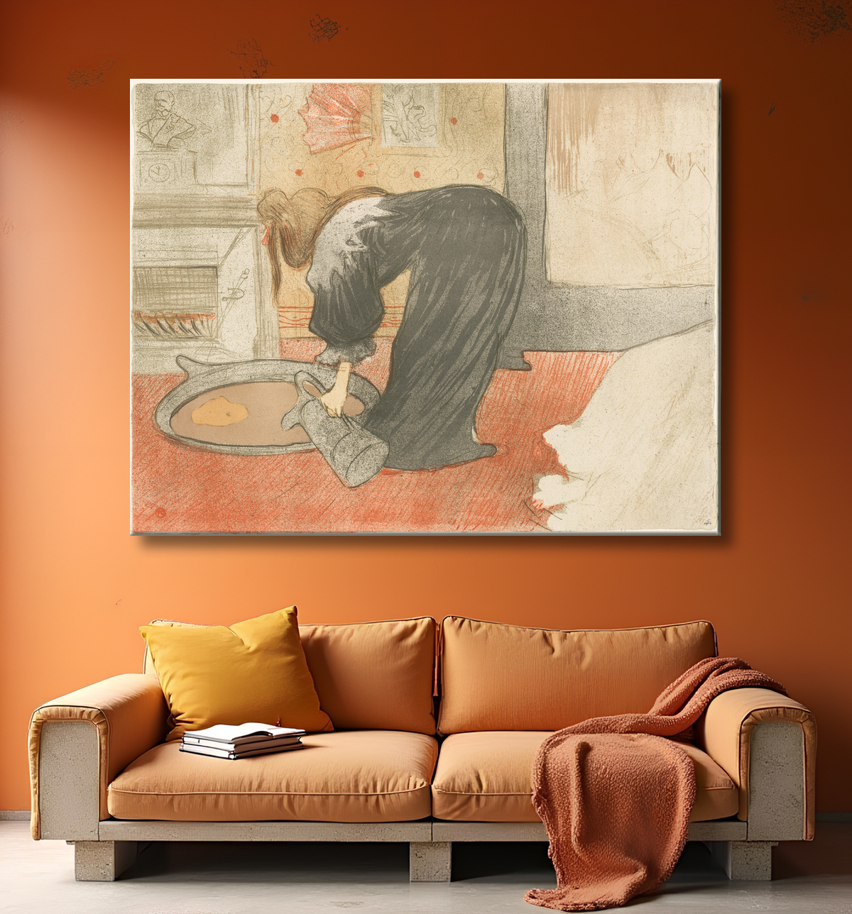 Reproduction Femme à la baignoire, planche quatre d'Elles de Henri de Toulouse-Lautrec avec decor