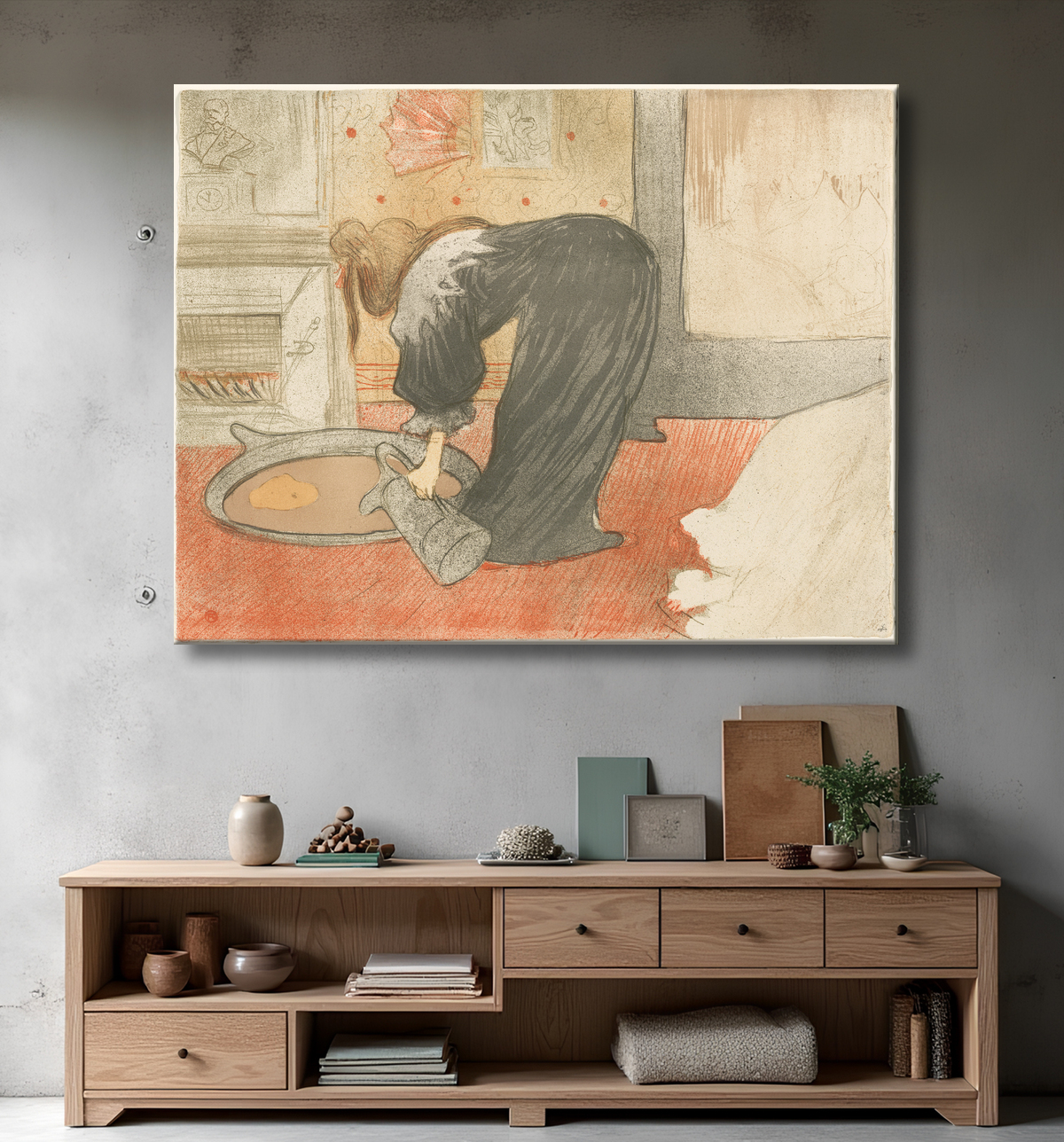 Reproduction Femme à la baignoire, planche quatre d'Elles de Henri de Toulouse-Lautrec avec decor