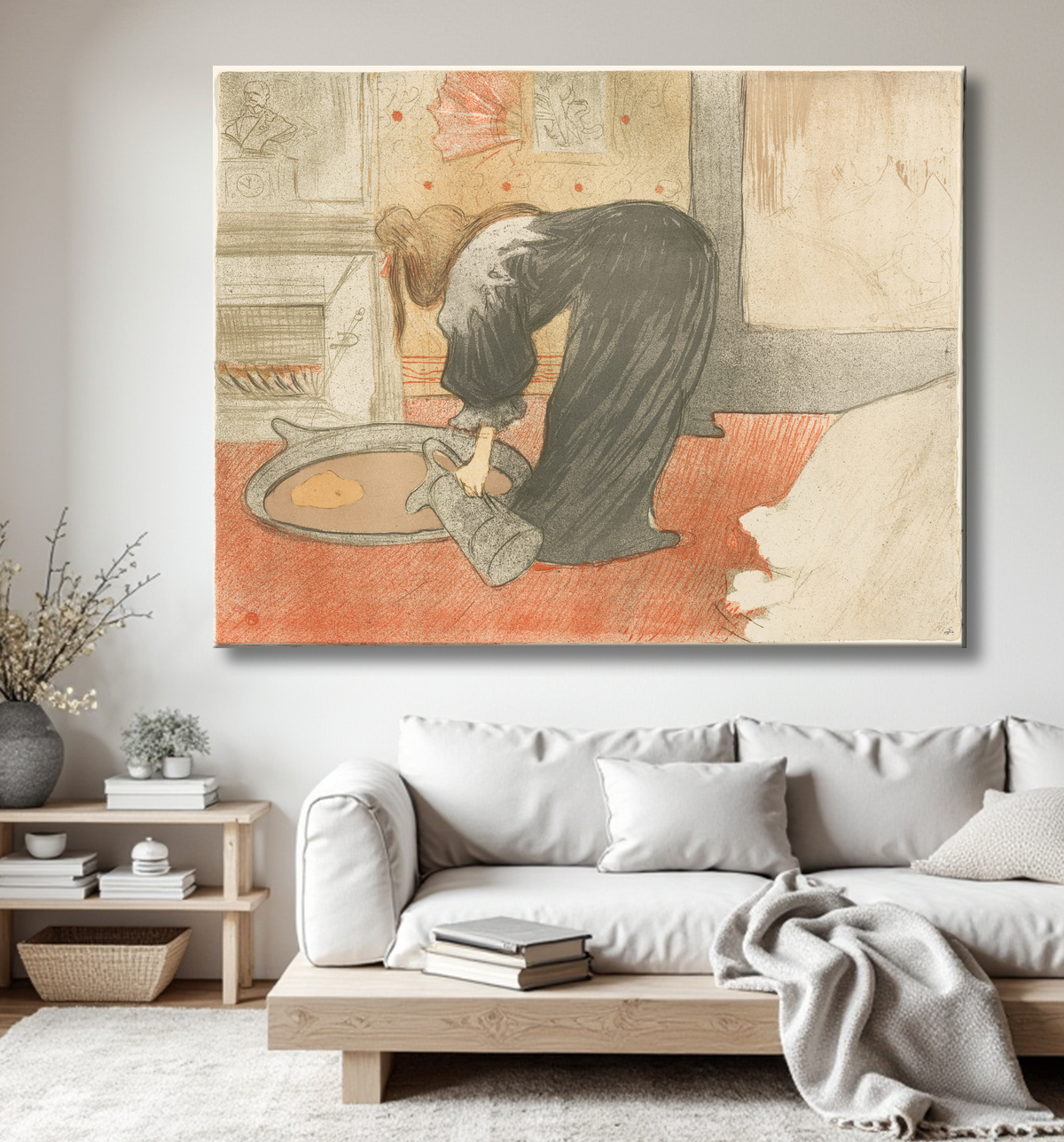 Reproduction Femme à la baignoire, planche quatre d'Elles de Henri de Toulouse-Lautrec avec decor