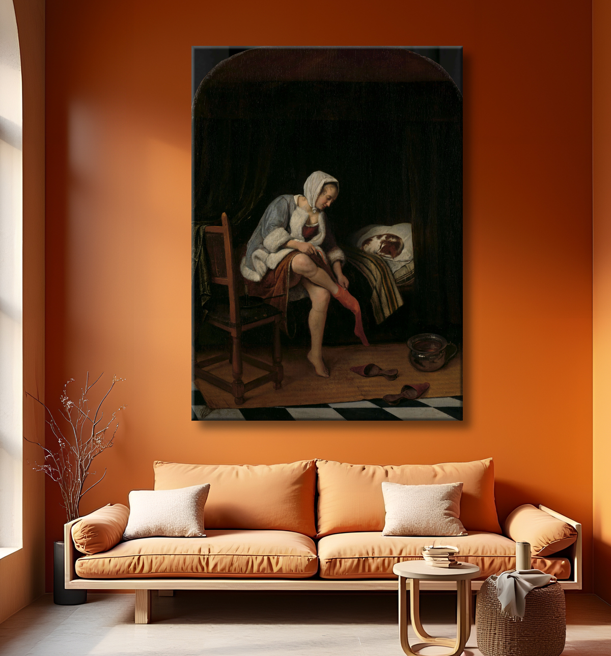 Reproduction Femme à sa toilette de Jan Havicksz. Steen avec decor