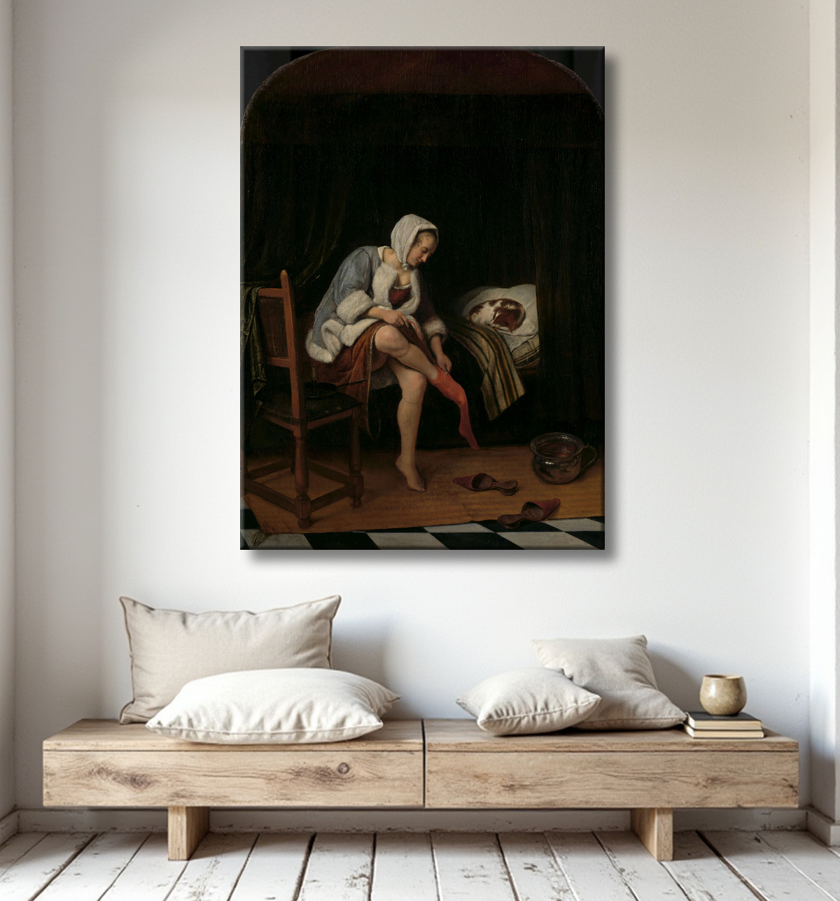 Reproduction Femme à sa toilette de Jan Havicksz. Steen avec decor