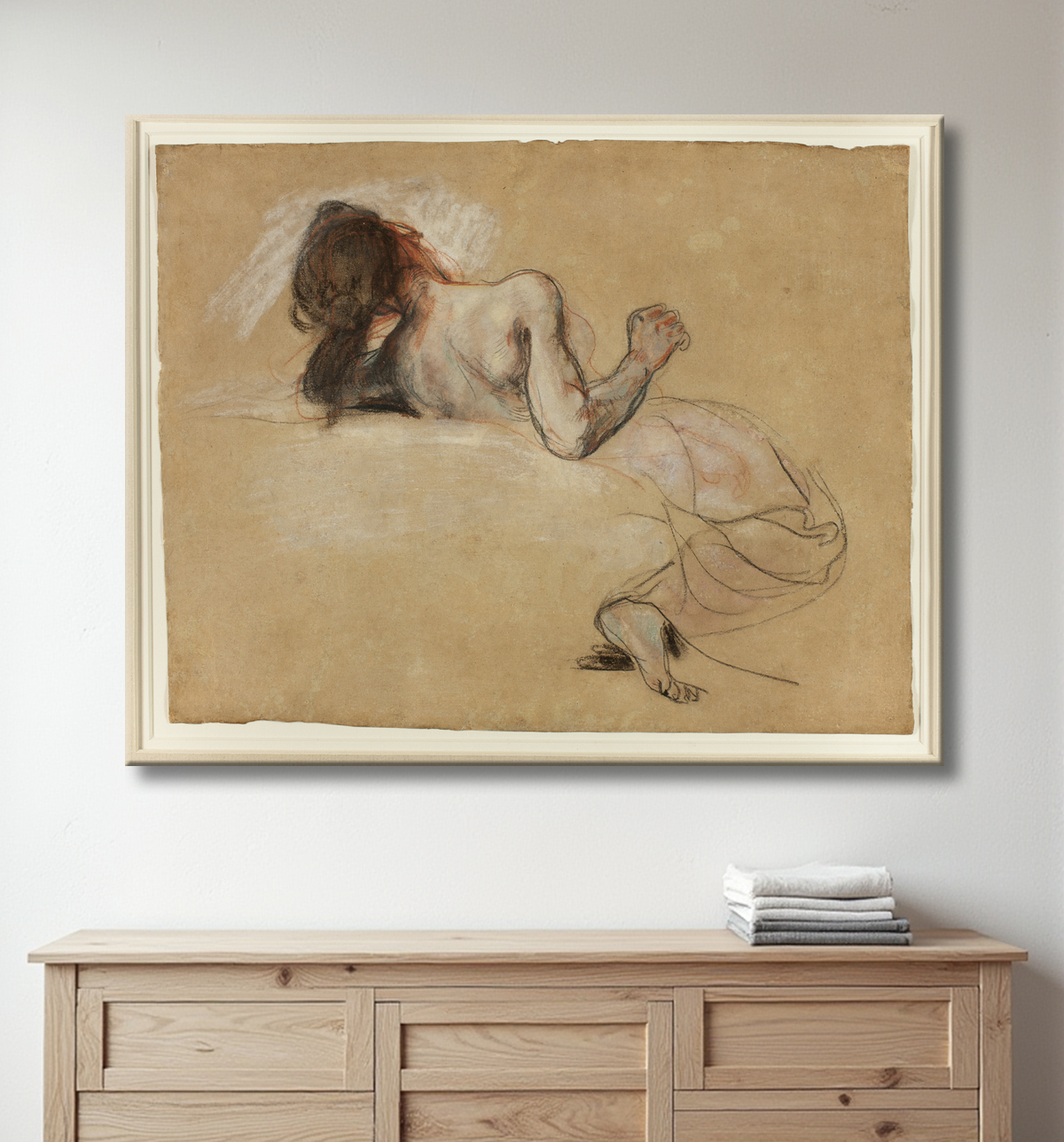 Reproduction femme accroupie de Eugène Delacroix avec decor
