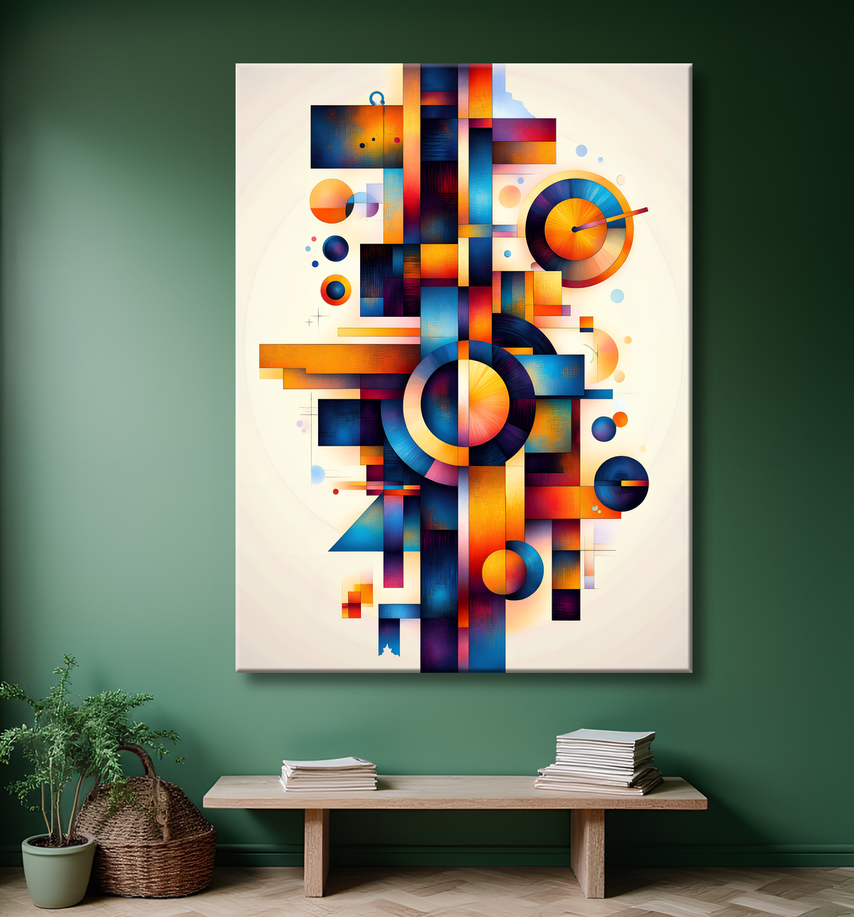 Tableau abstrait motifs africains géométriques et couleurs éclatantes avec decor