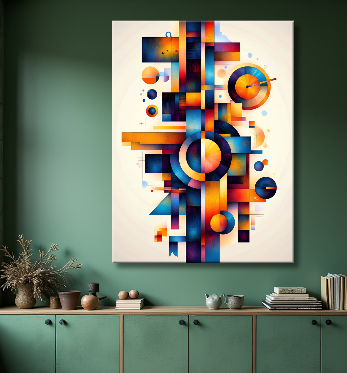 Tableau abstrait motifs africains géométriques et couleurs éclatantes avec decor