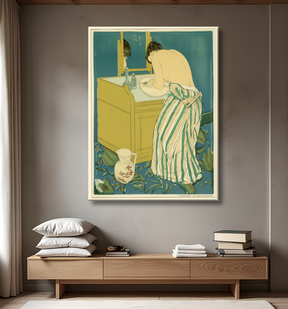 Reproduction Femme au bain (affiche) de Mary Cassatt, born Allegheny City, PA 1844-died Mesnil-Theribus, France 1926 avec decor