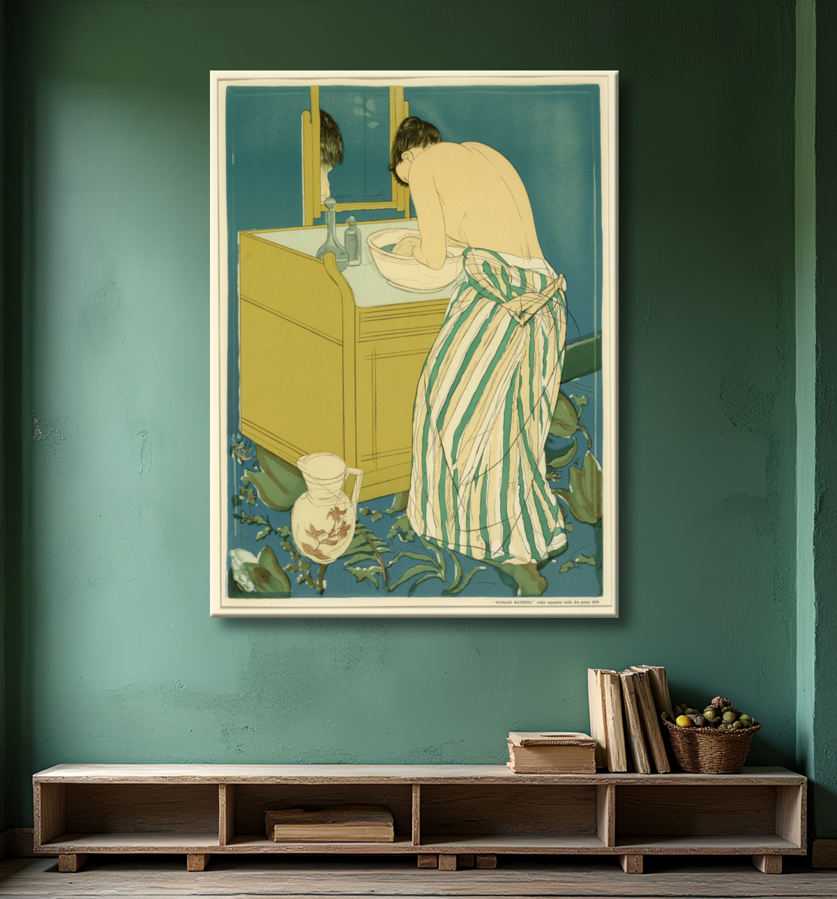 Reproduction Femme au bain (affiche) de Mary Cassatt, born Allegheny City, PA 1844-died Mesnil-Theribus, France 1926 avec decor