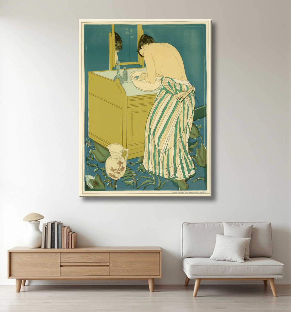 Reproduction Femme au bain (affiche) de Mary Cassatt, born Allegheny City, PA 1844-died Mesnil-Theribus, France 1926 avec decor