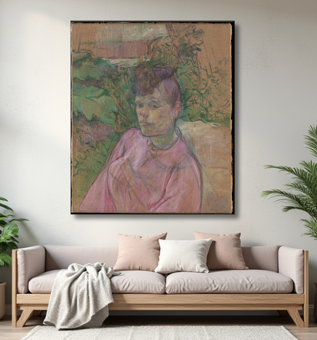 Reproduction Femme au jardin de Monsieur Forest de Henri de Toulouse-Lautrec avec decor