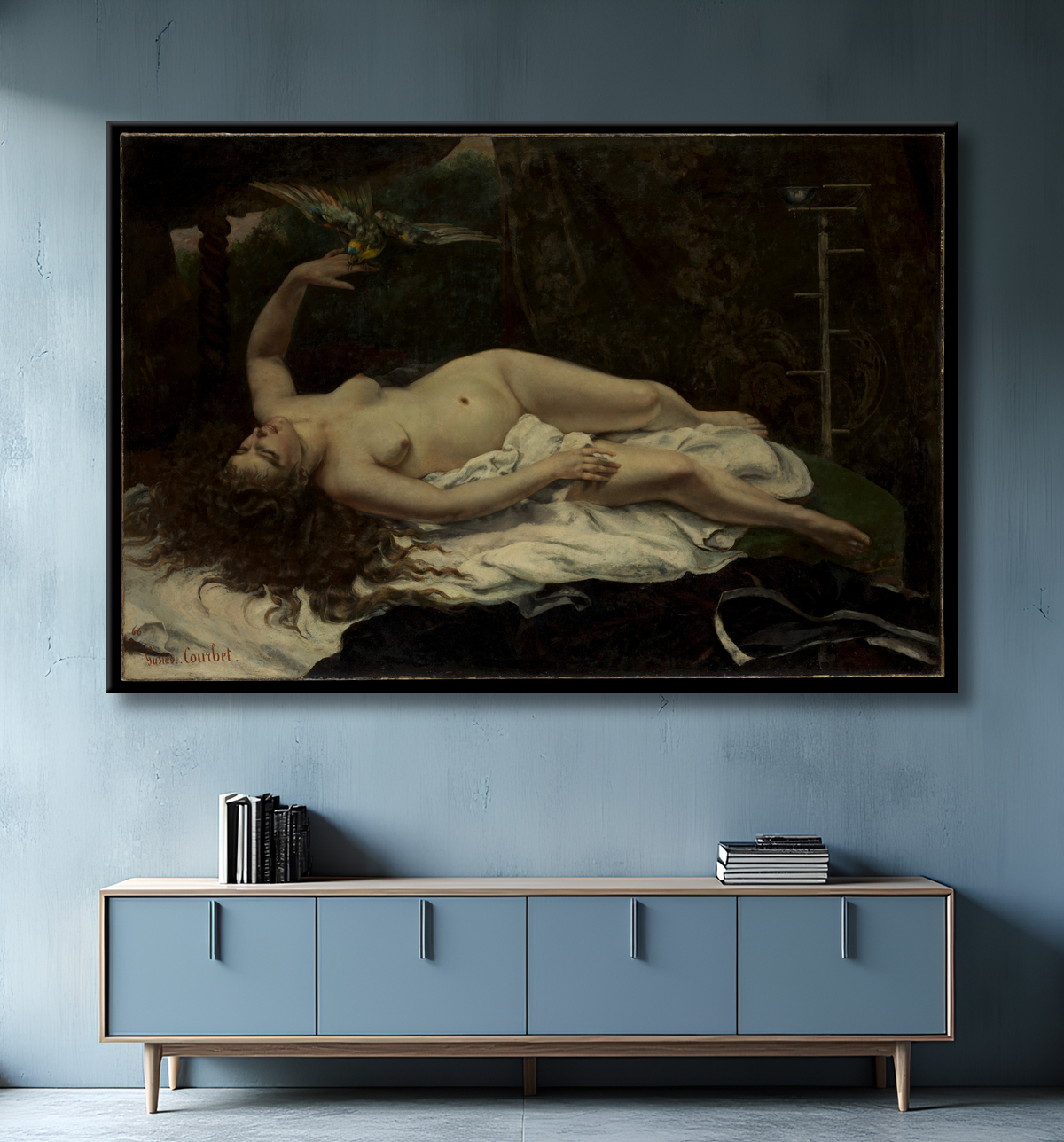 Reproduction Femme avec un perroquet de Gustave Courbet avec decor