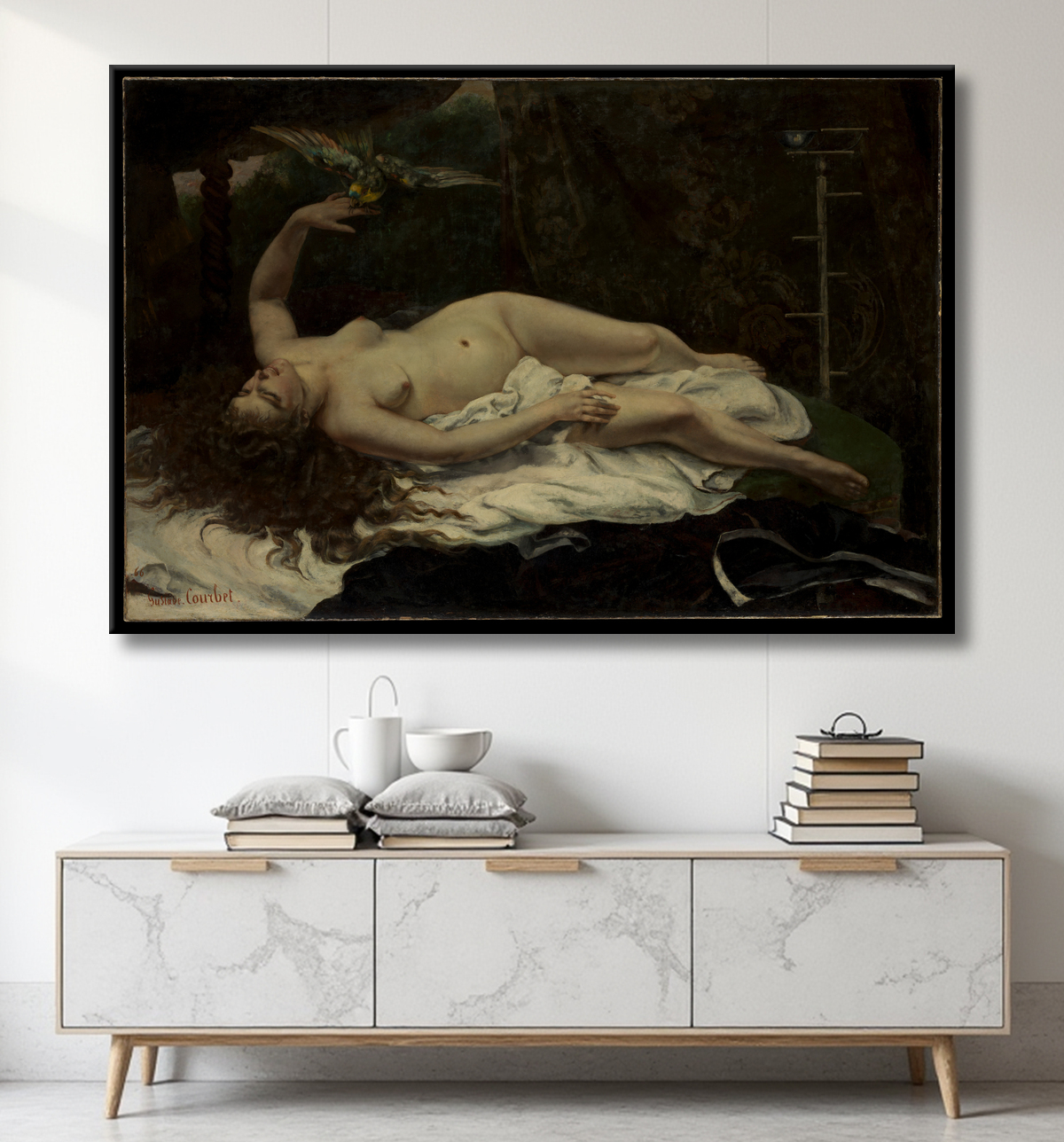 Reproduction Femme avec un perroquet de Gustave Courbet avec decor