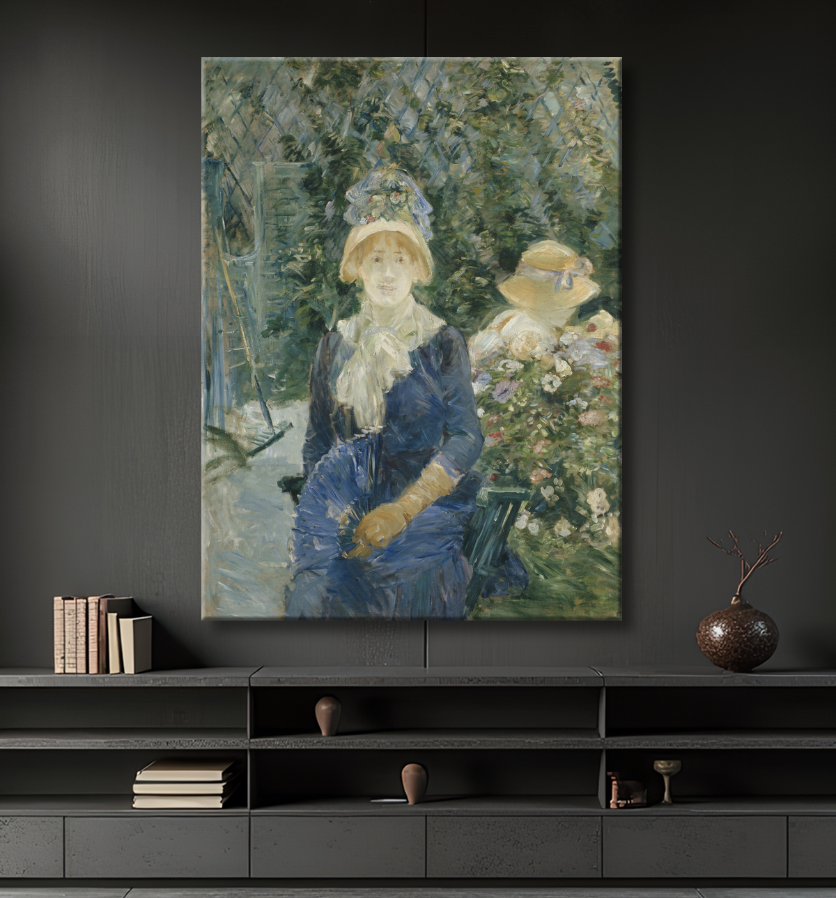 Reproduction femme dans un jardin de Berthe Morisot avec decor