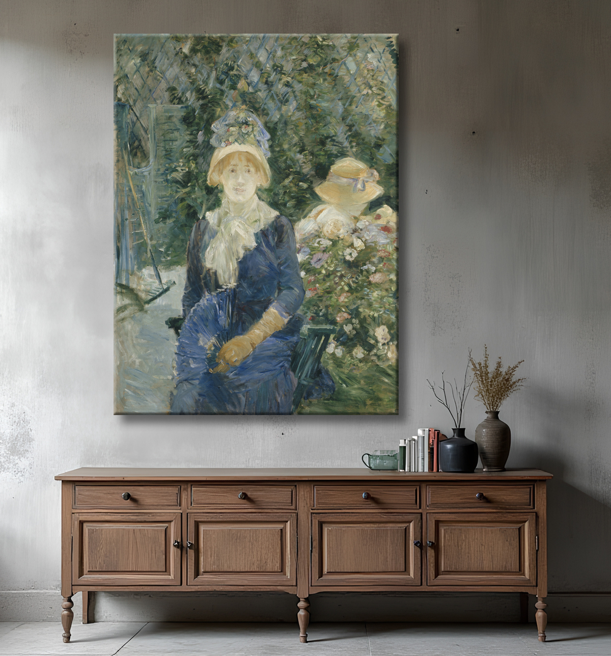 Reproduction femme dans un jardin de Berthe Morisot avec decor