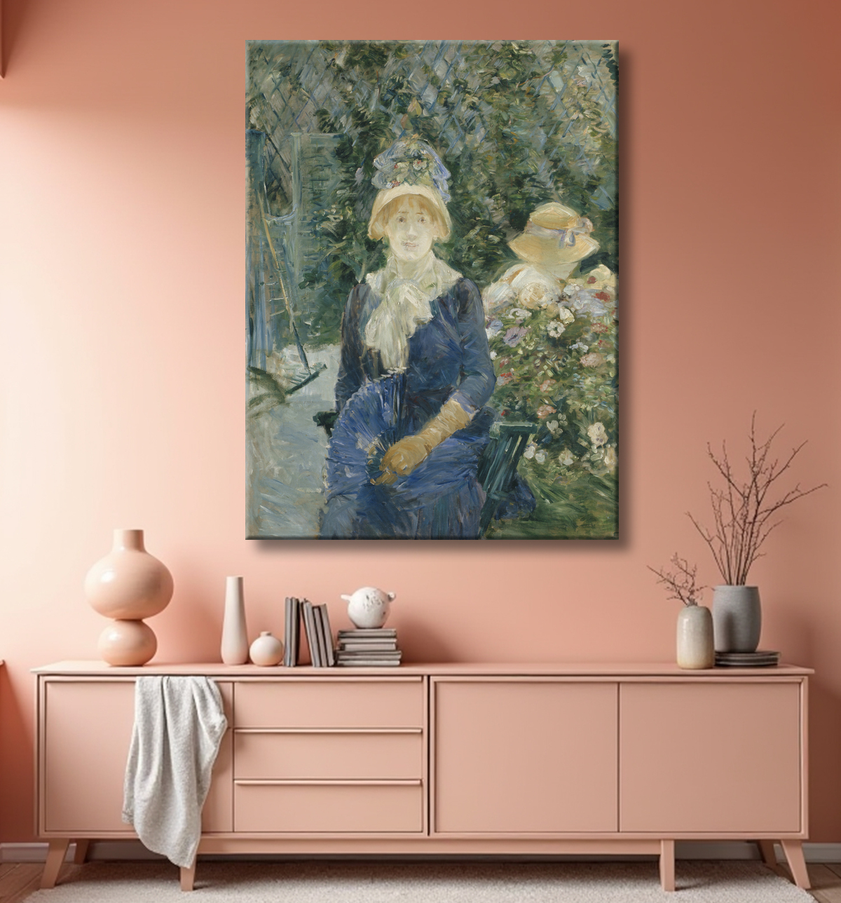 Reproduction femme dans un jardin de Berthe Morisot avec decor
