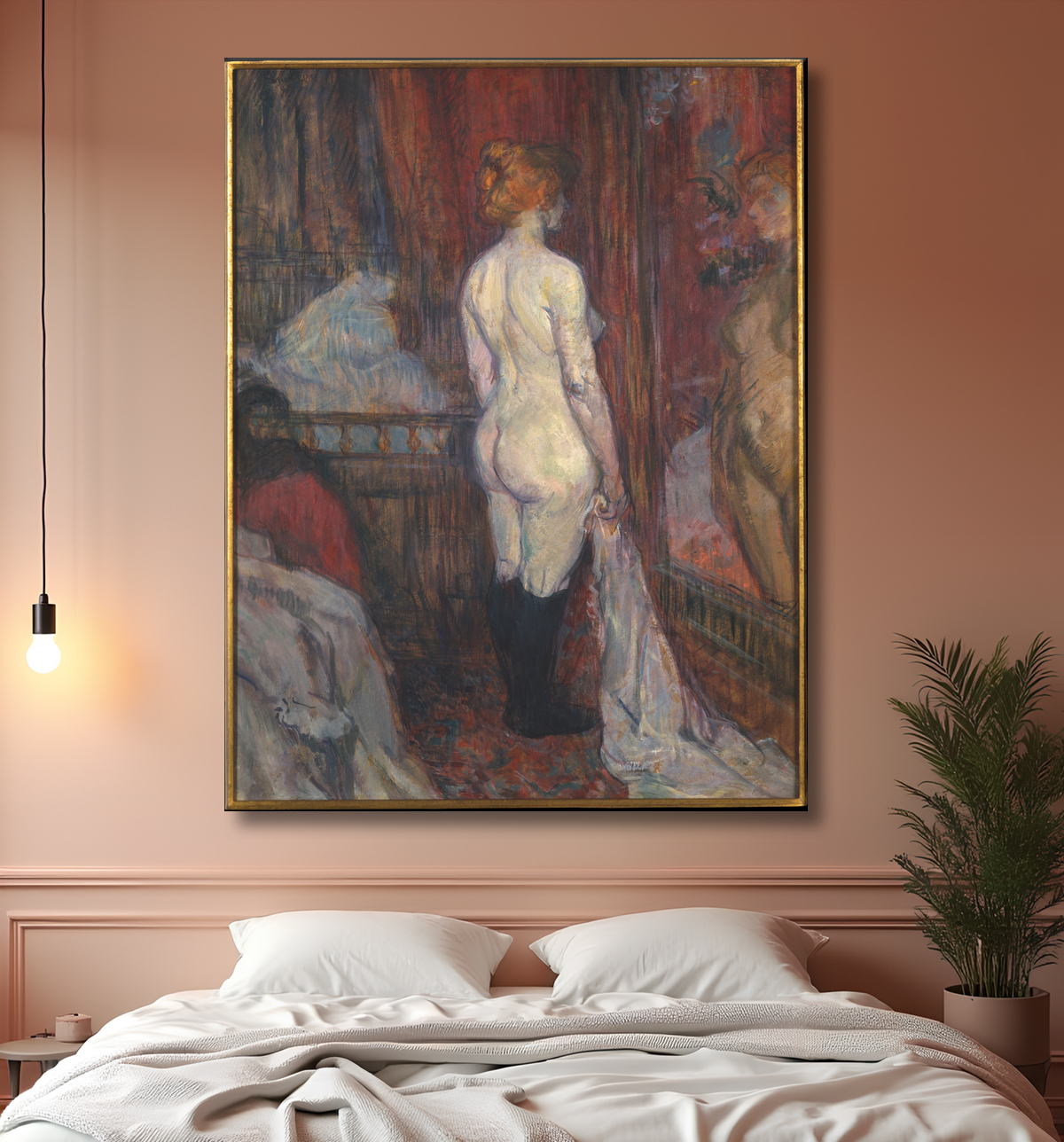 Reproduction Femme devant un miroir de Henri de Toulouse-Lautrec avec decor