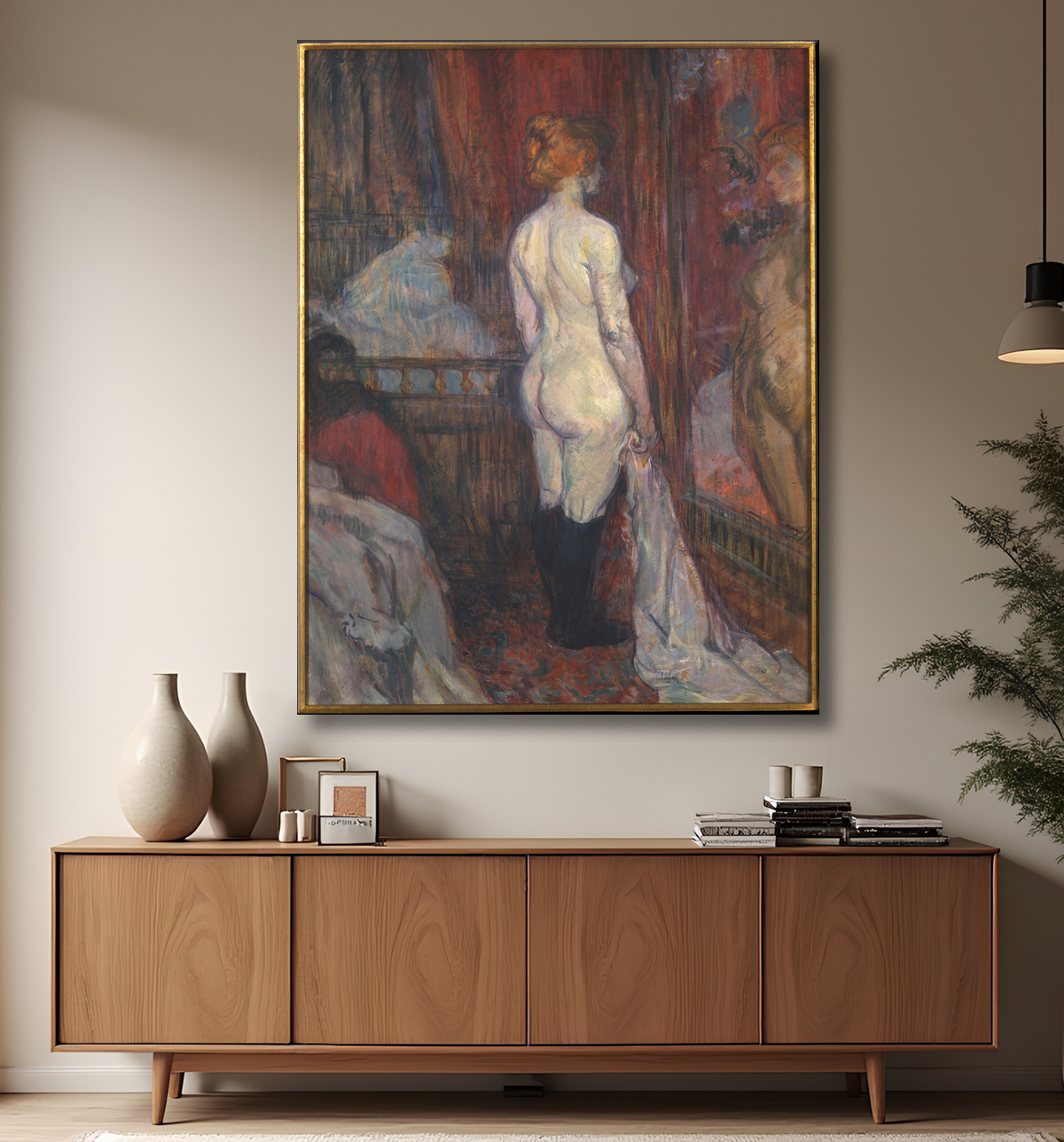 Reproduction Femme devant un miroir de Henri de Toulouse-Lautrec avec decor