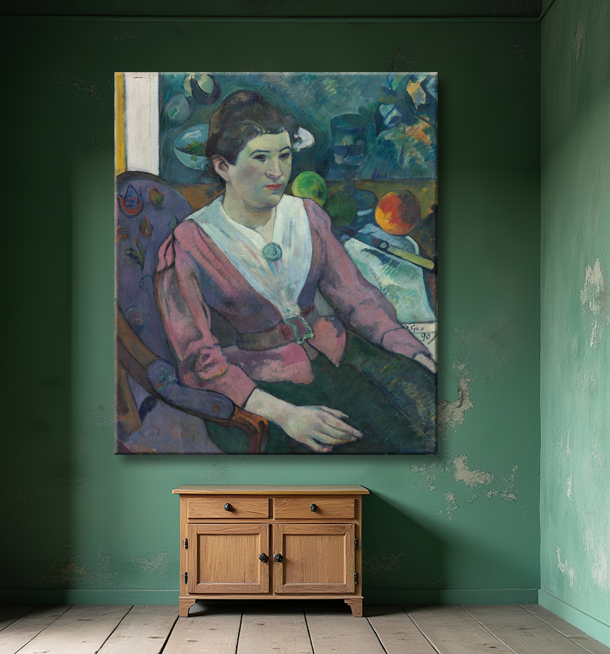 Reproduction Femme devant une nature morte de Cézanne de Paul Gauguin avec decor